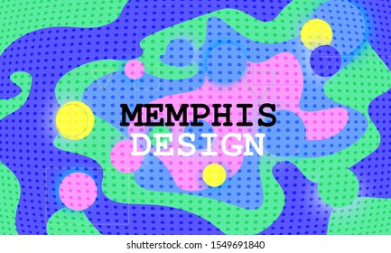 Memphis Pattern. 90s Design. Liquid Shapes. Fluid Abstract Background. Colorful Poster. Vector Illustration.