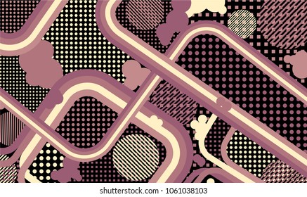 Memphis pattern. Abstract background with color lines and different elements for paper or print. Retro Pattern with Color Elements for your Design. Vector Texture.