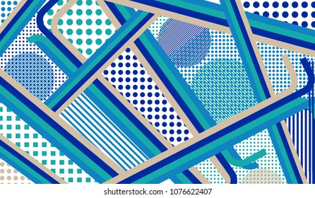 Memphis pattern. Abstract background with color lines and different elements for card or flyer. Retro Pattern with Color Elements for your Design. Vector Texture.