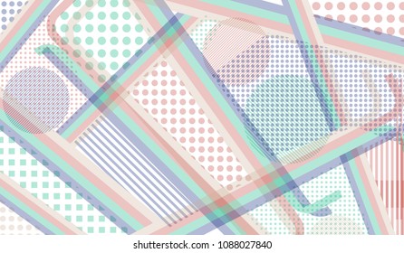 Memphis pattern. Abstract background with color lines and different elements for card or flyer. Retro-Fututristic Background with Color Elements in Disco Style. Vector Texture.