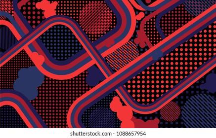 Memphis pattern. Abstract background with color lines and different elements for banner or mobile application. Retro-Fututristic Background with Color Elements in Disco Style. Vector Texture.