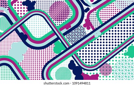 Memphis pattern. Abstract background with color lines and different elements for banner or mobile application. Retro Pattern with Color Elements for your Design. Vector Texture.