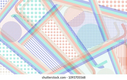 Memphis pattern. Abstract background with color lines and different elements for textile or wallpaper. Retro-Fututristic Background with Color Elements in Disco Style. Vector Texture.