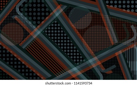 Memphis pattern. Abstract background with color lines and different elements for card or flyer. Pop-Art Style. Vintage Background with Color Elements in Disco Style. Vector Texture.