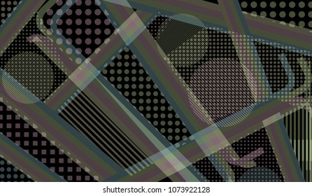 Memphis pattern. Abstract pattern with color strips and different elements for card or flyer. Pop-Art Style. Vintage Background with Color Elements in Disco Style. Vector Texture.