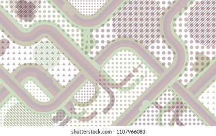 Memphis pattern. Abstract pattern with color strips and different elements for card or flyer. Retro-Fututristic Background with Color Elements in Disco Style. Vector Texture.