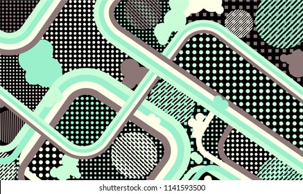 Memphis pattern. Abstract pattern with color strips and different elements for card or flyer. Retro Pattern with Color Elements for your Design. Vector Texture.