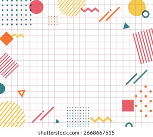 Memphis pattern with an abstract geometric background frame.
Illustration material with a pop design.