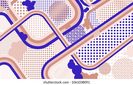 Memphis pattern. Disco background with color lines and different elements for paper or print. Retro-Fututristic Background with Color Elements in Disco Style. Vector Texture.