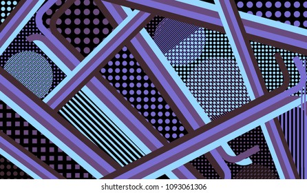 Memphis pattern. Disco background with color lines and different elements for textile or wallpaper. Retro Pattern with Color Elements for your Design. Vector Texture.
