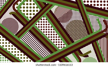 Memphis pattern. Disco background with color lines and different elements for banner or mobile application. Retro-Fututristic Background with Color Elements in Disco Style. Vector Texture.