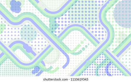 Memphis pattern. Disco background with color lines and different elements for card or flyer. Pop-Art Style. Vintage Background with Color Elements in Disco Style. Vector Texture.