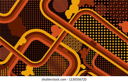 Memphis pattern. Disco background with color lines and different elements for banner or mobile application. Retro-Fututristic Background with Color Elements in Disco Style. Vector Texture.