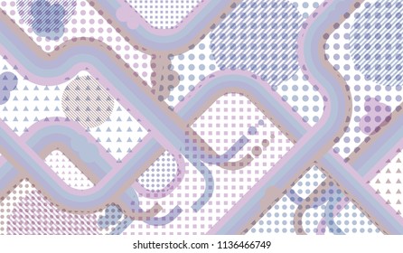 Memphis pattern. Disco background with color lines and different elements for card or flyer. Retro Pattern with Color Elements for your Design. Vector Texture.