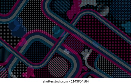 Memphis pattern. Disco background with color lines and different elements for banner or mobile application. Retro Pattern with Color Elements for your Design. Vector Texture.
