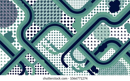Memphis pattern. Disco pattern with color strips and different elements for card or flyer. Retro Pattern with Color Elements for your Design. Vector Texture.