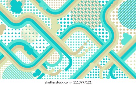 Memphis pattern. Disco pattern with color strips and different elements for card or flyer. Pop-Art Style. Vintage Background with Color Elements in Disco Style. Vector Texture.