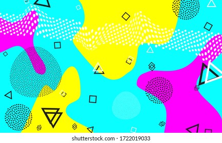 Memphis Pattern. Fun Background. Pink, Blue, Yellow Colors. Memphis Style Patterns. Vector Illustration. Abstract Colorful Fun Baby Background. Hipster Style 80s-90s.