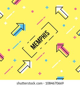 Memphis pattern of geometric shapes for greeting card or postcards. Hipster poster, juicy, bright color background.