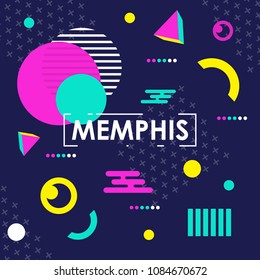 Memphis pattern of geometric shapes for greeting card or postcards. Hipster poster, juicy, bright color background.