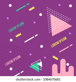 Memphis pattern of geometric shapes for greeting card or postcards. Hipster poster, juicy, bright color background.