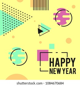 Memphis pattern of geometric shapes for greeting card or postcards. Hipster poster, juicy, bright color background.