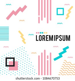 Memphis pattern of geometric shapes for greeting card or postcards. Hipster poster, juicy, bright color background.