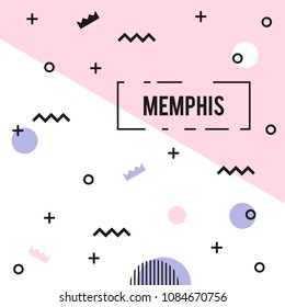 Memphis pattern of geometric shapes for greeting card or postcards. Hipster poster, juicy, bright color background.