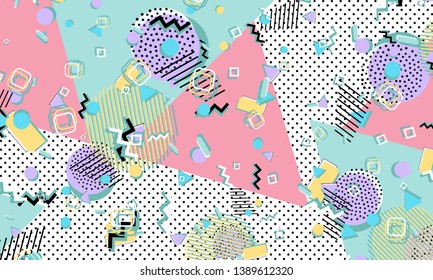 Memphis pattern. Geometric shapes. Hipster style 80s-90s. Color abstract background. Vector Illustration.