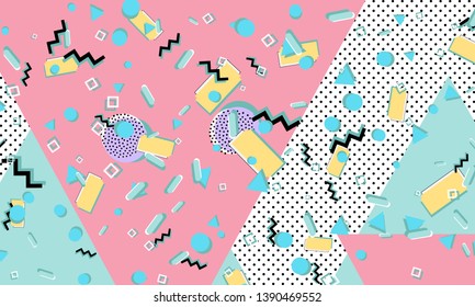 Memphis pattern. Geometric shapes. Hipster style 80s-90s. Color abstract background. Vector Illustration.