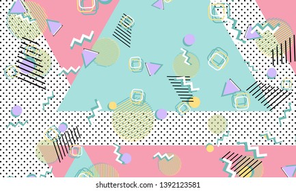 Memphis pattern. Geometric shapes. Hipster style 80s-90s. Color abstract background. Vector Illustration.