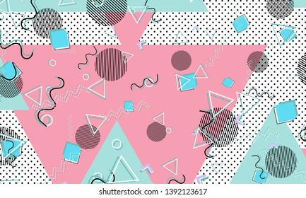 Memphis pattern. Geometric shapes. Hipster style 80s-90s. Color abstract background. Vector Illustration.