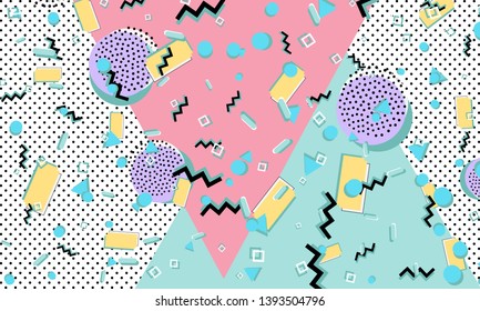 Memphis pattern. Geometric shapes. Hipster style 80s-90s. Color abstract background. Vector Illustration.