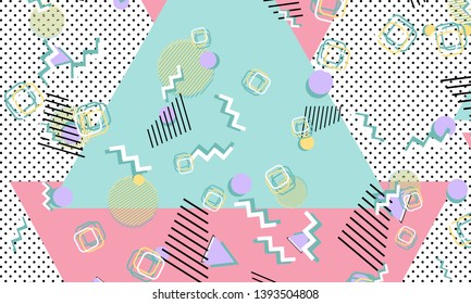 Memphis pattern. Geometric shapes. Hipster style 80s-90s. Color abstract background. Vector Illustration.