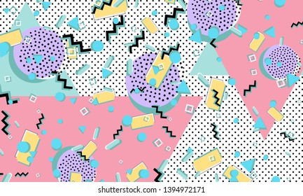 Memphis pattern. Geometric shapes. Hipster style 80s-90s. Color abstract background. Vector Illustration.