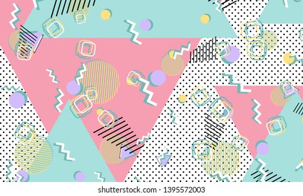 Memphis pattern. Geometric shapes. Hipster style 80s-90s. Color abstract background. Vector Illustration.