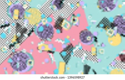 Memphis pattern. Geometric shapes. Hipster style 80s-90s. Color abstract background. Vector Illustration.