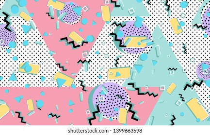 Memphis pattern. Geometric shapes. Hipster style 80s-90s. Color abstract background. Vector Illustration.