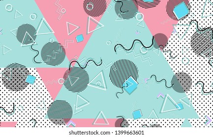 Memphis pattern. Geometric shapes. Hipster style 80s-90s. Color abstract background. Vector Illustration.