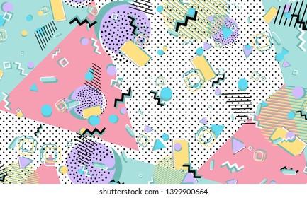 Memphis pattern. Geometric shapes. Hipster style 80s-90s. Color abstract background. Vector Illustration.