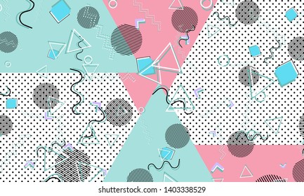 Memphis pattern. Geometric shapes. Hipster style 80s-90s. Color abstract background. Vector Illustration.