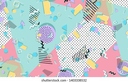 Memphis pattern. Geometric shapes. Hipster style 80s-90s. Color abstract background. Vector Illustration.