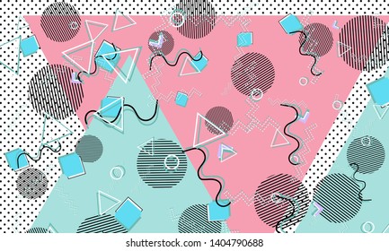 Memphis pattern. Geometric shapes. Hipster style 80s-90s. Color abstract background. Vector Illustration.
