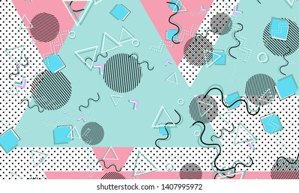 Memphis Pattern. Geometric Shapes. Hipster Style 80s-90s. Color Abstract Background. Vector Illustration.