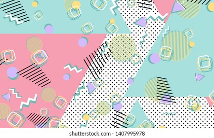 Memphis Pattern. Geometric Shapes. Hipster Style 80s-90s. Color Abstract Background. Vector Illustration.