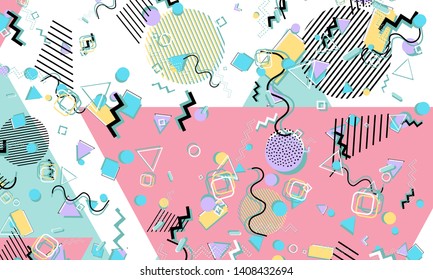 Memphis pattern. Geometric shapes. Hipster style 80s-90s. Color abstract background. Vector Illustration.