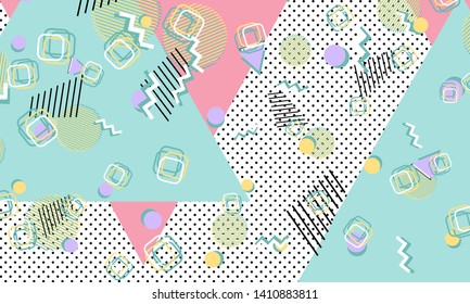 Memphis pattern. Geometric shapes. Hipster style 80s-90s. Color abstract background. Vector Illustration.