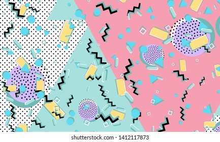 Memphis pattern. Geometric shapes. Hipster style 80s-90s. Color abstract background. Vector Illustration.