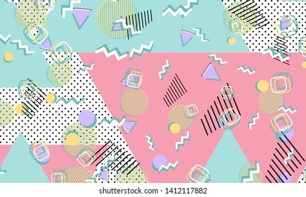 Memphis pattern. Geometric shapes. Hipster style 80s-90s. Color abstract background. Vector Illustration.