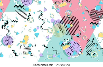 Memphis pattern. Geometric shapes. Hipster style 80s-90s. Color abstract background. Vector Illustration.